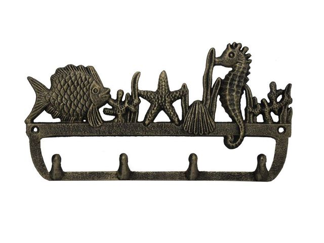 Rustic Gold Cast Iron Wall Mounted Seahorse and Fish Hooks 12