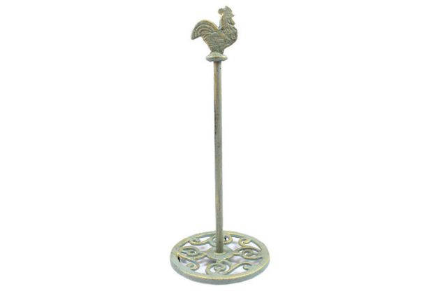Antique Seaworn Bronze Cast Iron Rooster Extra Toilet Paper Stand 15