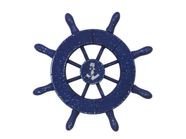 Rustic Dark Blue Decorative Ship Wheel With Anchor 6