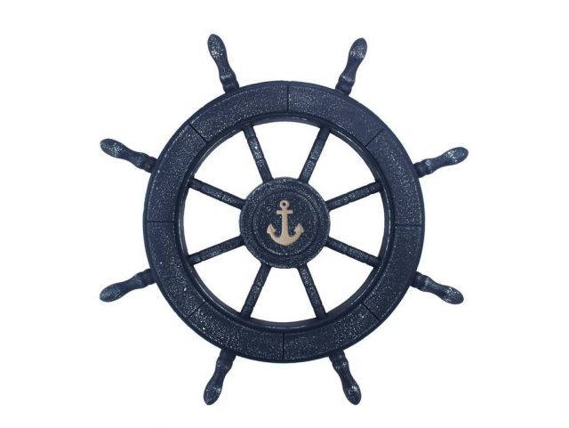 Rustic All Dark Blue Decorative Ship Wheel With Anchor 24