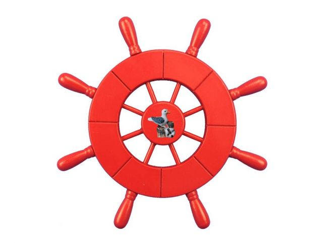 Red Decorative Ship Wheel With Seagull 9