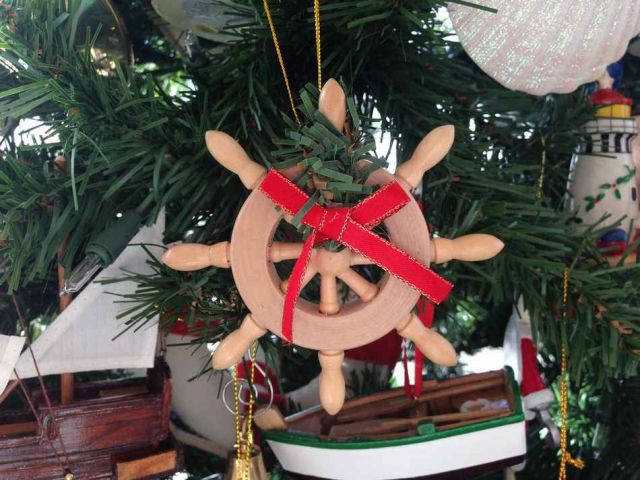 Ships Wheel Wreath and Bow Christmas Tree Ornament 