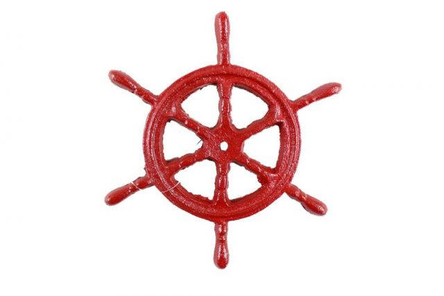 Rustic Red Cast Iron Ship Wheel Trivet 6