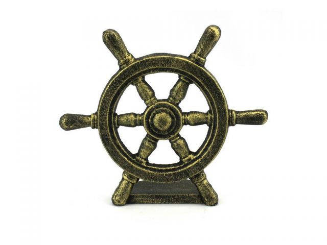 Antique Gold Cast Iron Ship Wheel Door Stopper 9