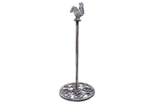 Rustic Silver Cast Iron Rooster Extra Toilet Paper Stand 15