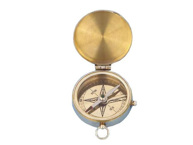 Nautical Gift Decor Brass Pocket Compass with Cover and Antique Finish 