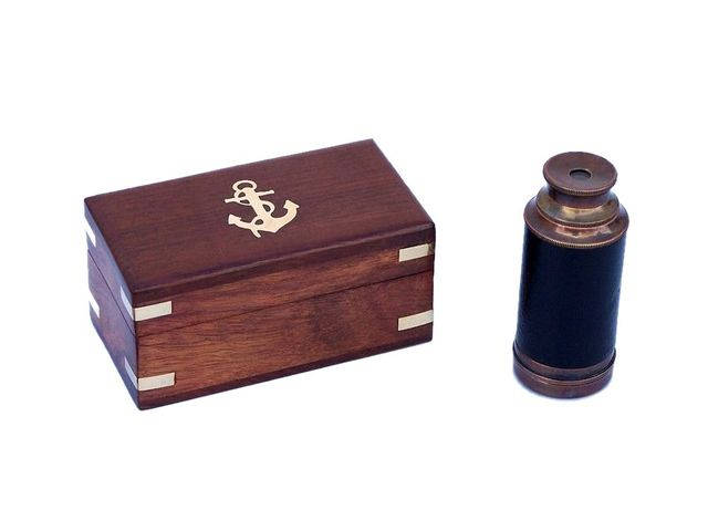 Deluxe Class Scouts Antique Copper - Leather Spyglass Telescope 7 with Rosewood Box