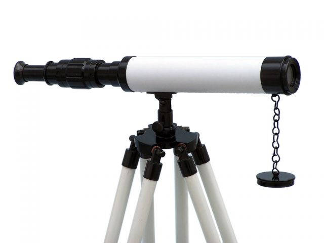 Standing Oil-Rubbed Bronze with White Leather and White Stand Harbor Master Telescope 30