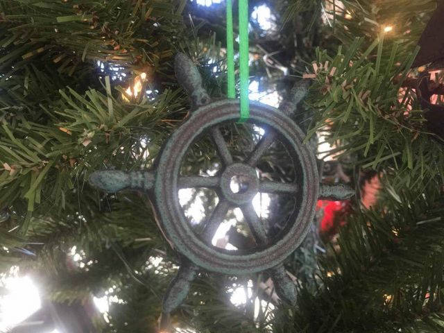 Seaworn Blue Cast Iron Ship Wheel Decorative Christmas Ornament 4 