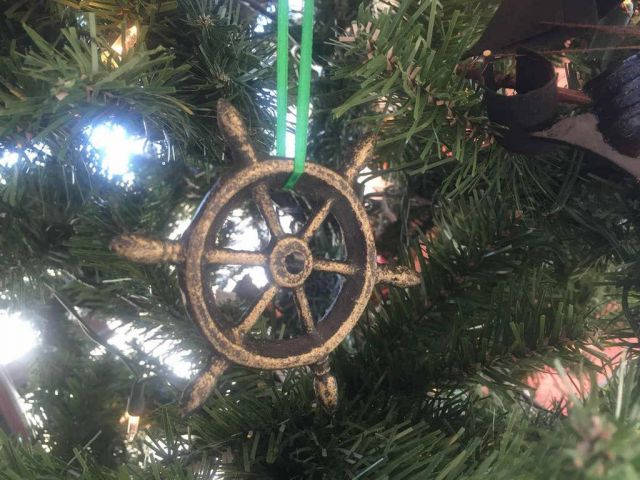 Antique Gold Cast Iron Ship Wheel Decorative Christmas Ornament 4 