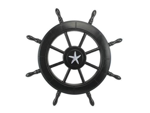 Black Pirate Decorative Ship Wheel With Starfish 24