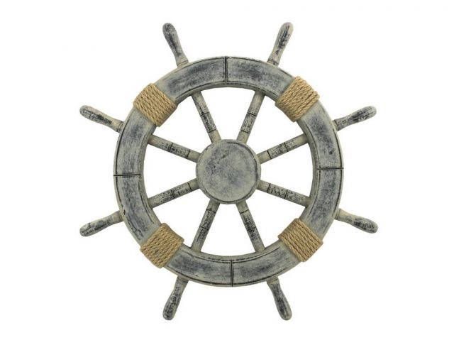 Rustic Whitewashed Decorative Ship Wheel 18