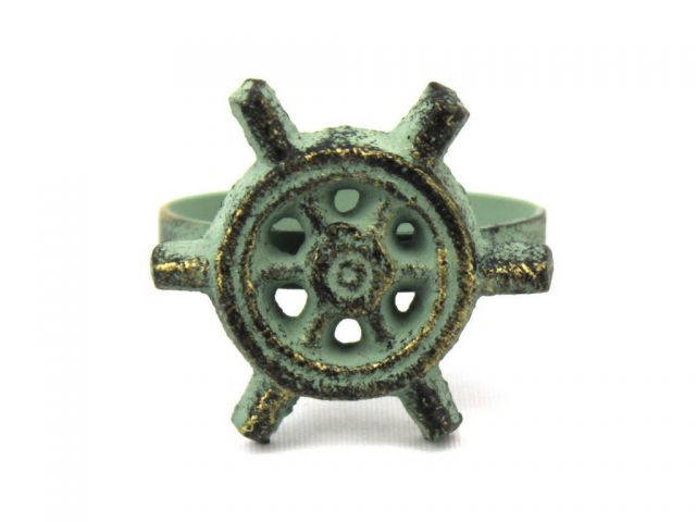 Antique Bronze Cast Iron Ship Wheel Napkin Ring 2 - set of 2