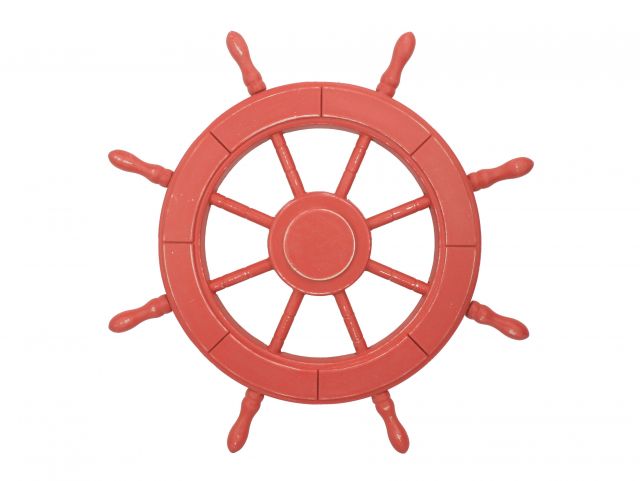 Rustic Red Wood Finish Decorative Ship Wheel 24
