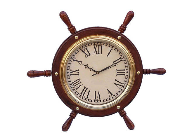 Solid Wood and Brass Ship Wheel Clock 15