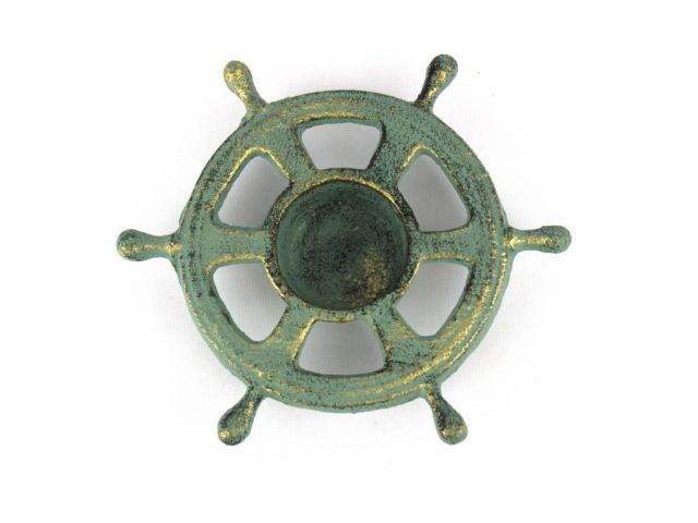 Antique Bronze Cast Iron Ship Wheel Decorative Tealight Holder 5.5