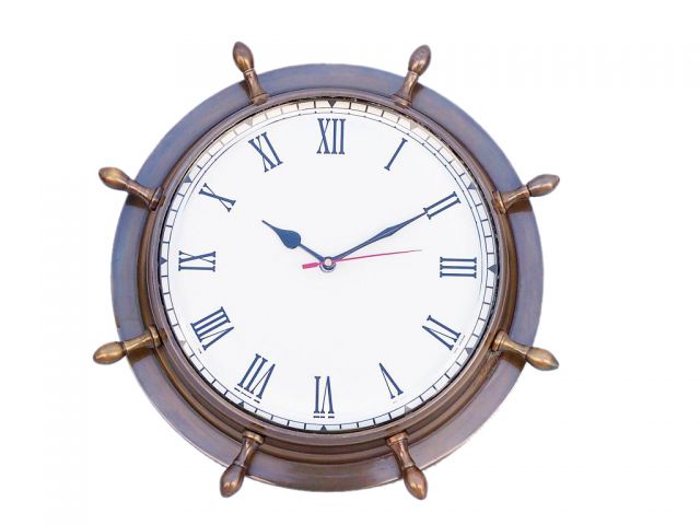 Antique Brass Ship Wheel Clock 15