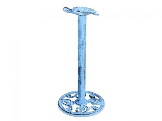 Rustic Dark Blue Whitewashed Cast Iron Sea Turtle Extra Toilet Paper Stand 13