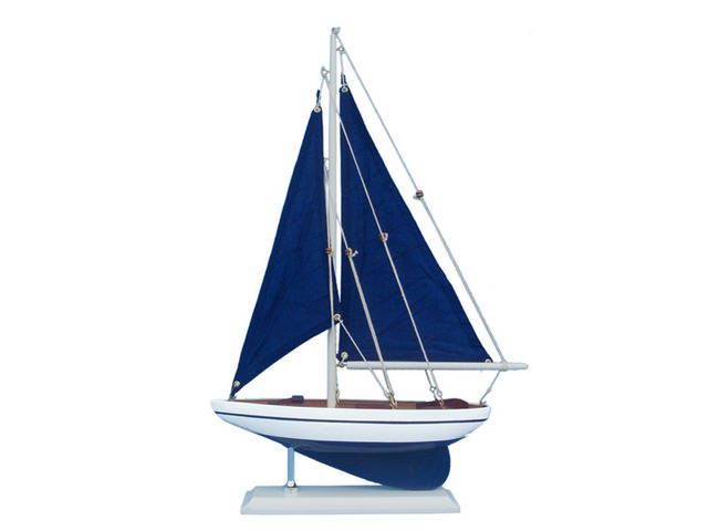 Wooden Blue Pacific Sailer with Blue Sails Model Sailboat Decoration 17