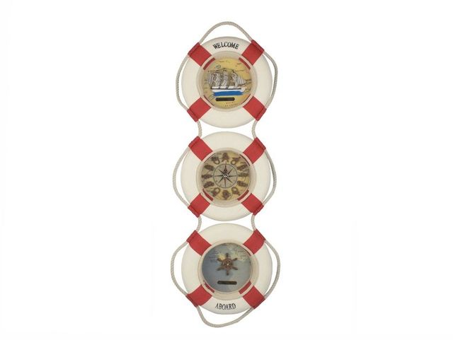 Red Triple Decorative Lifering Welcome Aboard Clock 25