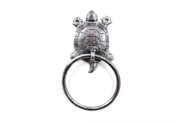 Rustic Silver Cast Iron Turtle Towel Holder 8