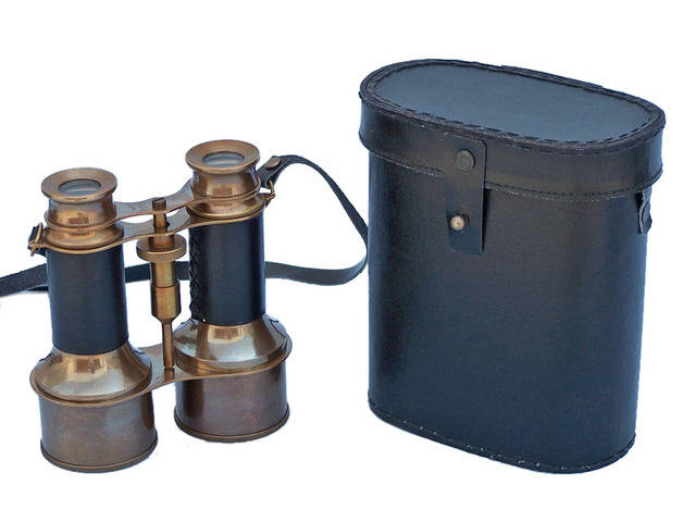 Commanders Antique Brass Binoculars with Leather and Leather Case 6