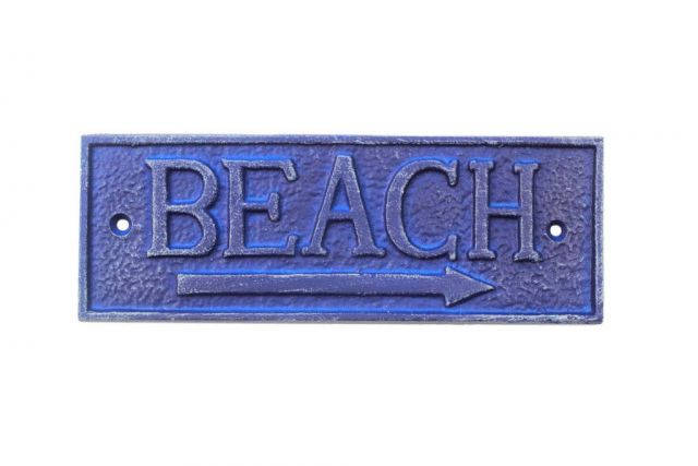 Rustic Dark Blue Cast Iron Beach Sign 9