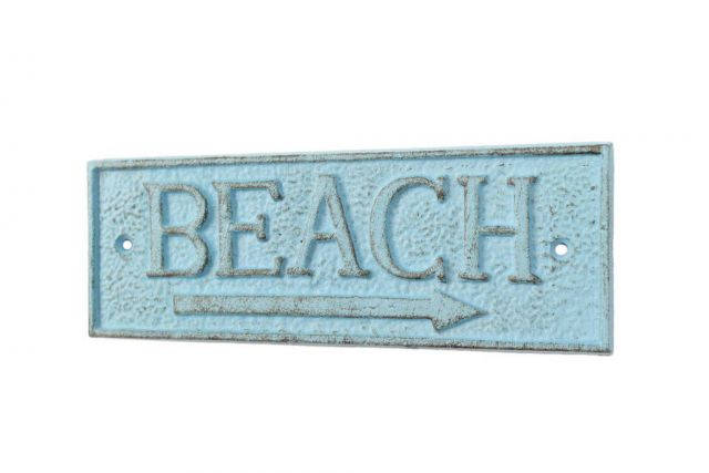 Rustic Light Blue Cast Iron Beach Sign 9