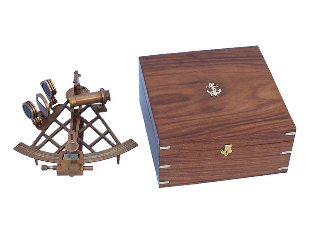Admirals Antique Brass Sextant 12 with Rosewood Box