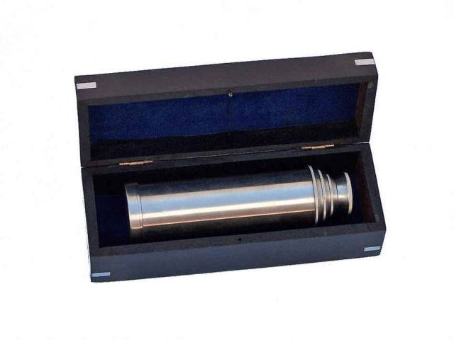 Deluxe Class Brushed Nickel Captains Spyglass Telescope 15 with Rosewood Box