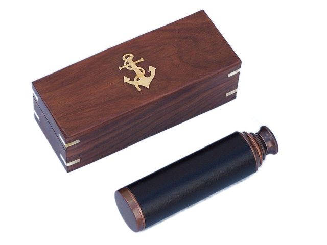 Deluxe Class Captains Antique Copper - Leather Spyglass Telescope 15 with Rosewood Box
