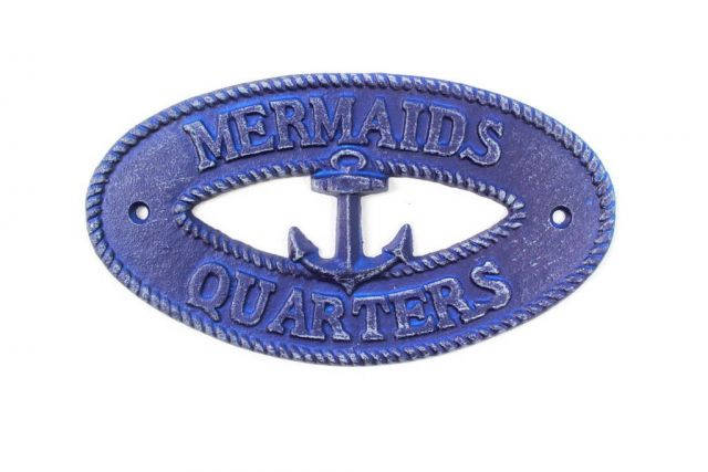 Rustic Dark Blue Cast Iron Mermaids Quarters with Anchor Sign 8