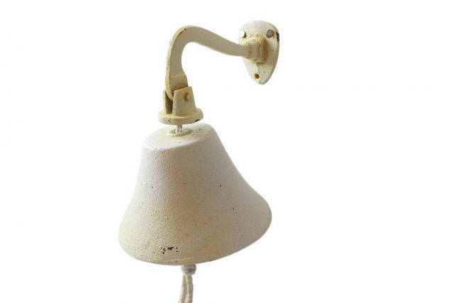 Antique White Cast Iron Hanging Ships Bell 6