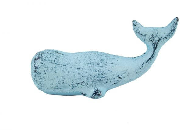 Rustic Dark Blue Whitewashed Cast Iron Whale Paperweight 5