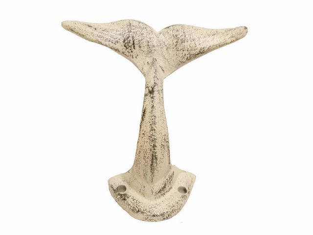 Aged White Cast Iron Decorative Whale Tail Hook 5