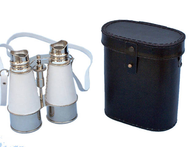 Admirals Chrome Binoculars with White Leather Case 6
