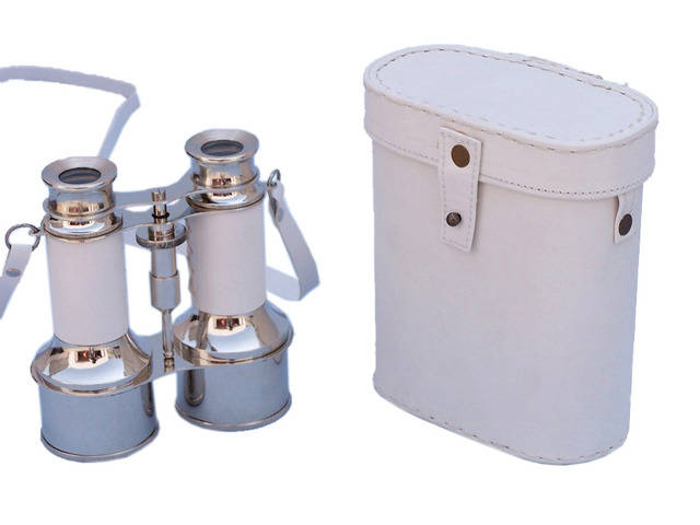Commanders Chrome Binoculars with White Leather and White Leather Case 6