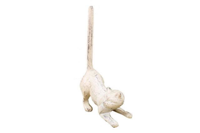 Whitewashed Cast Iron Cat Extra Toilet Paper Stand 10