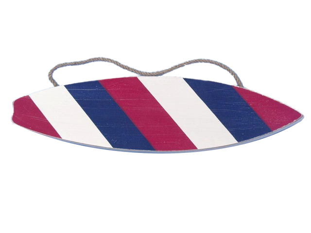 Wooden Red White and Blue Stripes Surfboard Sign 13