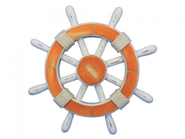 Rustic Orange and White Decorative Ship Wheel 12