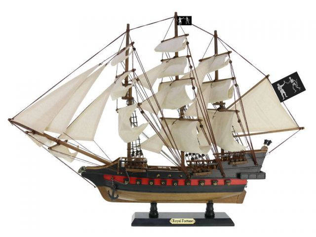 Wooden Black Barts Royal Fortune White Sails Limited Model Pirate Ship 26