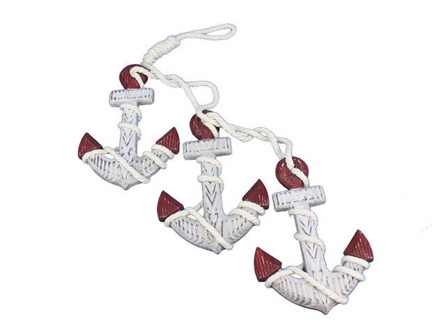 Wooden Rustic Decorative Triple Anchor Set 7 - Red