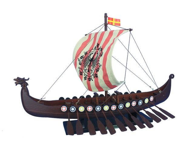 Wooden Viking Drakkar with Embroidered Raven Limited Model Boat 24