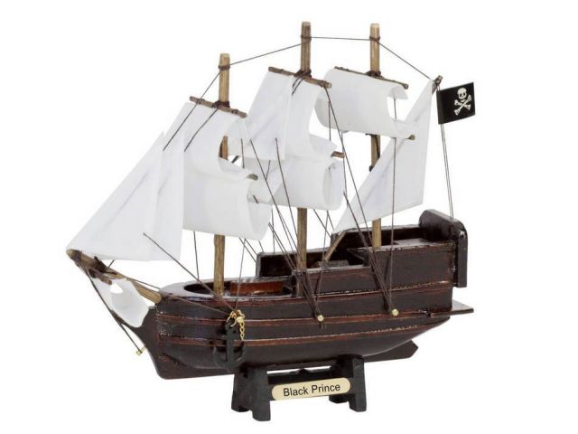 Wooden Ben Franklins Black Prince Model Pirate Ship with White Sails Christmas Ornament 7