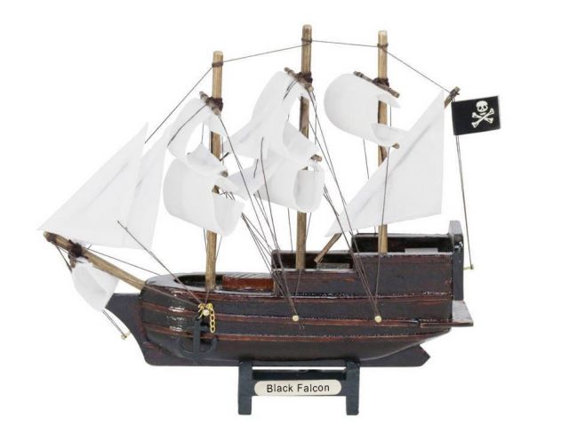 Wooden Captain Kidds Black Falcon Model Pirate Ship with White Sails Christmas Ornament 7