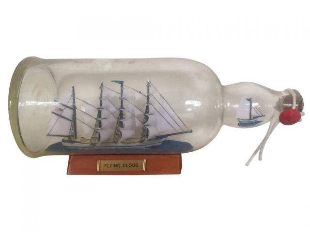 Blue Flying Cloud Ship in a Glass Bottle 11