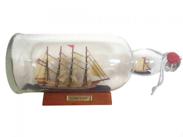 Red Flying Cloud Model Ship in a Glass Bottle 11