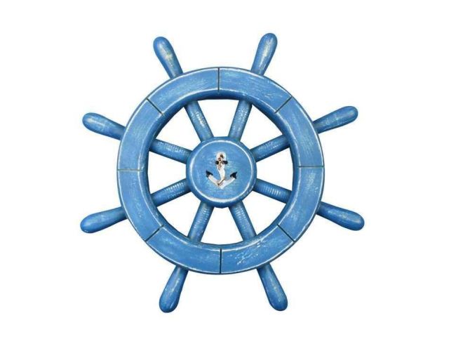 Rustic All Light Blue Decorative Ship Wheel With Anchor 12
