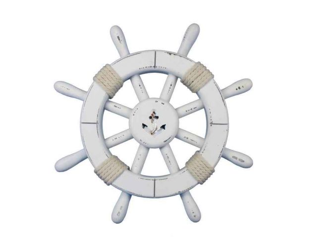 Rustic White Decorative Ship Wheel With Anchor 12