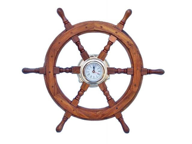 Deluxe Class Wood And Brass Ship Wheel Clock 24